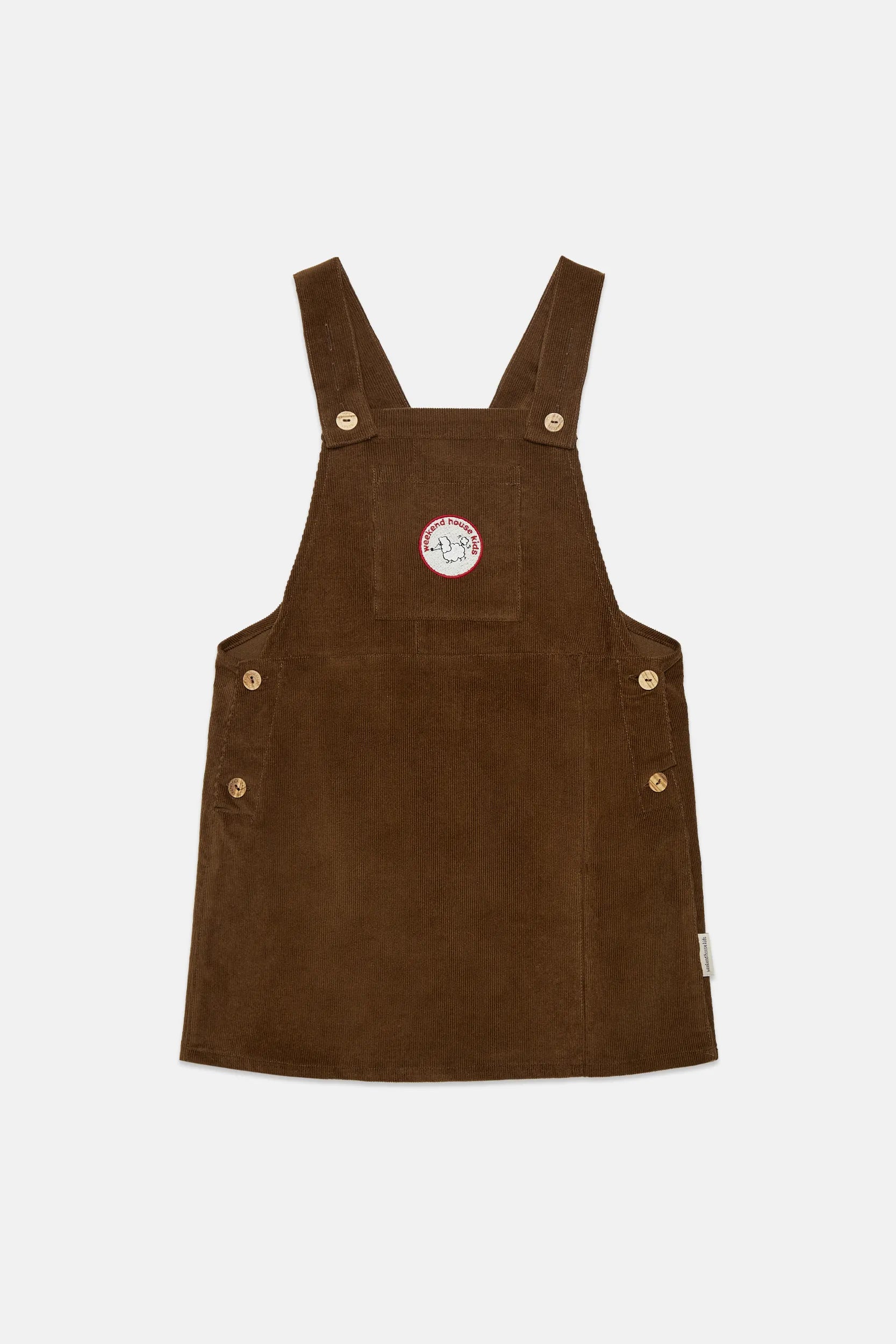Pom pom dog corduroy dungaree dress