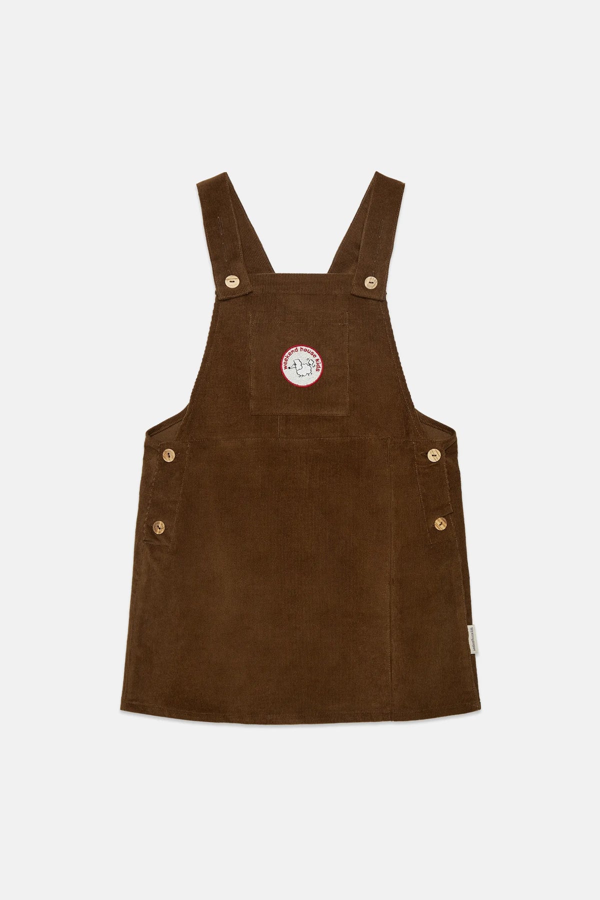 Pom pom dog corduroy dungaree dress