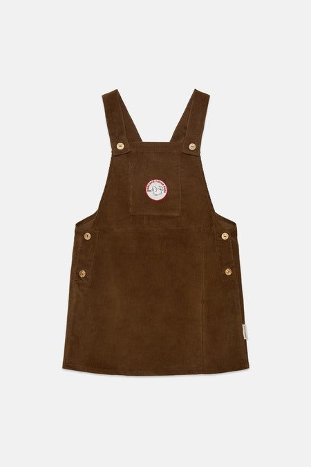 Pom pom dog corduroy dungaree dress
