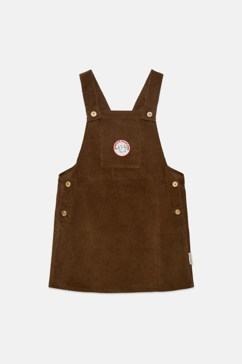 Pom pom dog corduroy dungaree dress